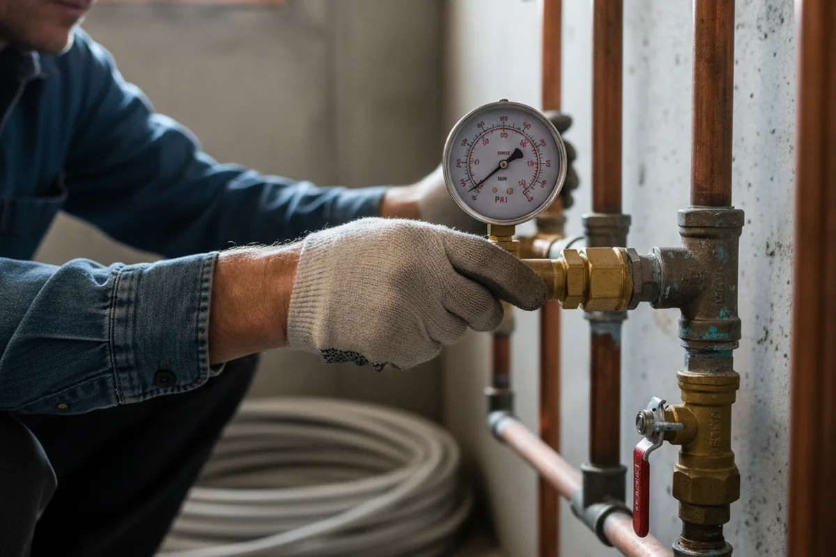 Pressure testing a repaired line during Water Line Repair in Van Dyne